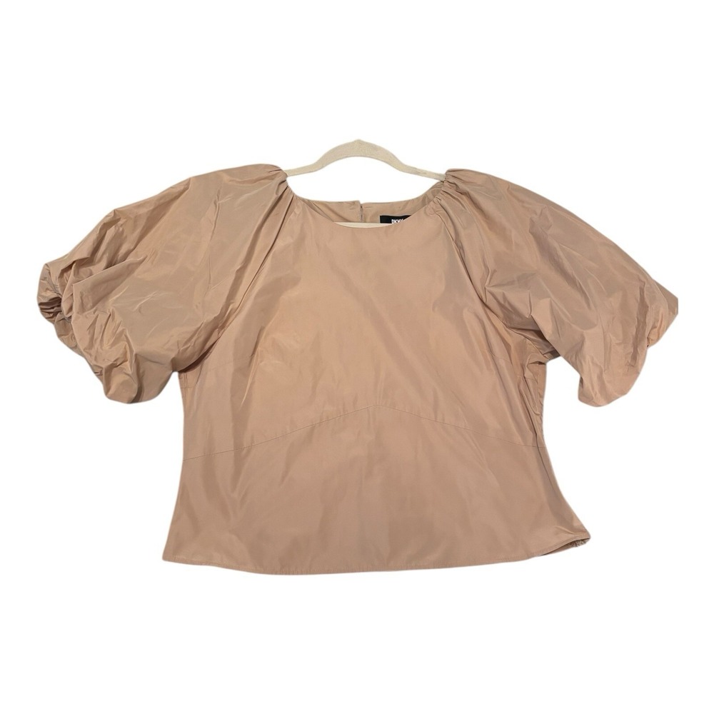 DKNY Top Women Large Brown Boxy Balloon Sleeves Side Zip Minimalist Chic Blouse